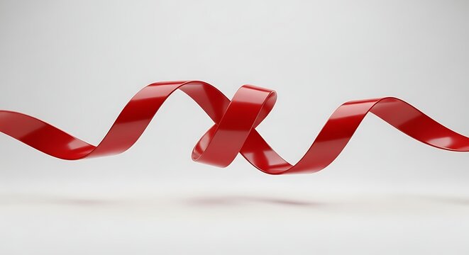 Elegant Red Ribbon Twirl Against a Clean White Backdrop.
