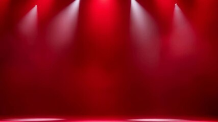 Empty Red Stage With Spotlights Shining Down With Dramatic Lighting Creating Atmosphere For Performance Or Event On Dark Background