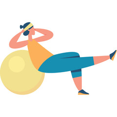 Fit Person With Headphones And Yellow Exercise Ball Performing Abdominal Crunches In A Dynamic Pose