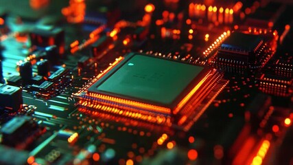 Circuit board processing digital data with glowing circuits - Powered by Adobe