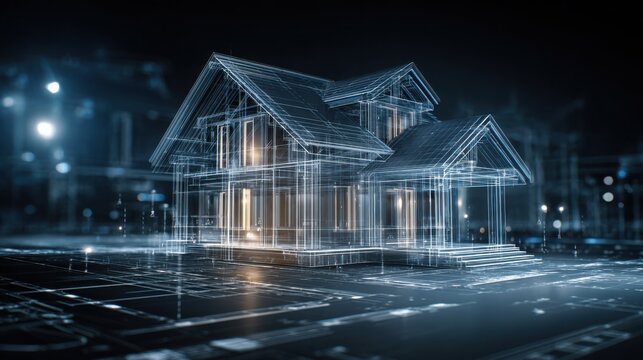 Digital House Blueprint Futuristic Architecture Technology Concept - Powered by Adobe