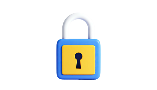 Blue lock with yellow center and keyhole