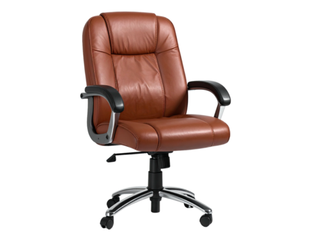Brown, cushioned office chair on swivel base