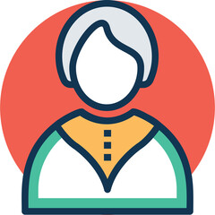 Flat Design Icon of a Person with Gray Hair and a Yellow Collar on a Coral Circle Background