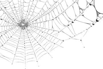 Spiderweb glistening with dewdrops in the morning light