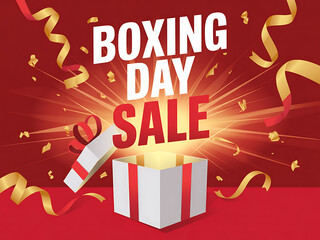 Explosive Boxing Day Sale with Gift Box and Flying Confetti