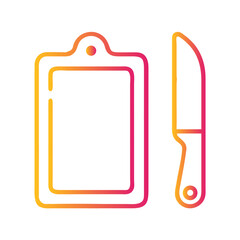 a flat gradient outline icon of a cutting board and knife for web and graphic design.