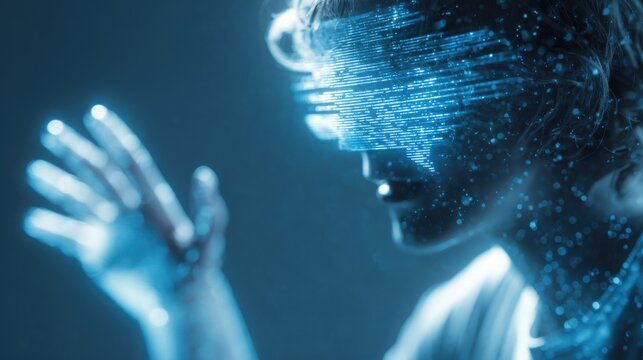 Virtual Reality Experience Person Interacting with Metaverse