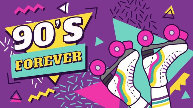 Back to 90s loop animation. Back to 90s retro skates and patterns for nostalgic projects, throwback designs, vintagethemed content, and 90sinspired creative concepts.