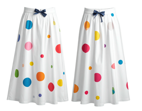 White skirt with colorful polka dots and a blue ribbon bow - Powered by Adobe