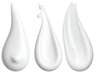 Glossy white cream blobs drip-shaped on a black background
