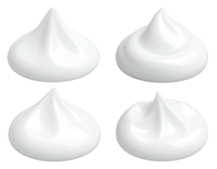 Four glossy dollops of white cream, arranged in a square