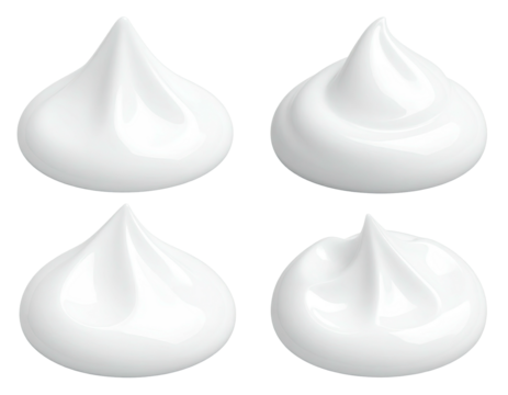 Four glossy dollops of white cream, arranged in a square