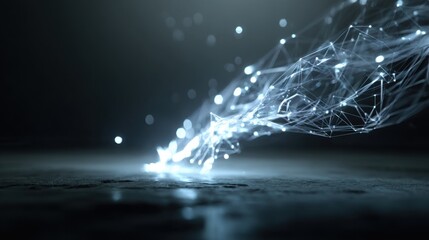 Abstract Glowing Data Network Plexus Over Dark Textured Floor