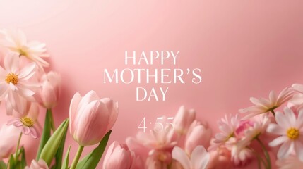 Soft pink tulips and daisies with happy mothers day text