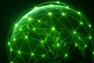 Earth Connection – Green Lines Forming Globe Network