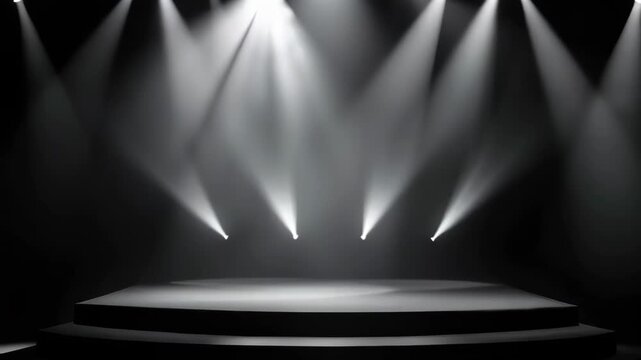 Empty Stage With Spotlights Illuminating The Platform Dramatic Lighting Creates A Somber Atmosphere On The Dark Background