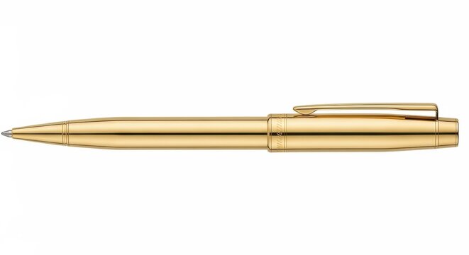 Luxury Gold Pen Isolated on White Background, Writing instrument, Golden, Shiny