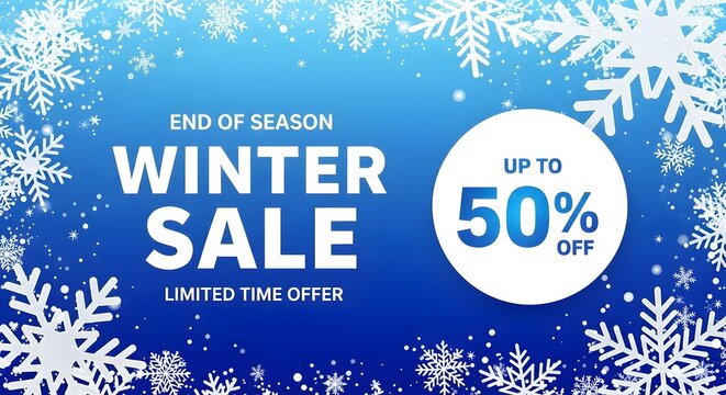 Winter sale banner: end of season special up to 50% off limited offer