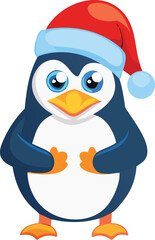 A cute cartoon penguin wearing a classic red and white santa hat high quality