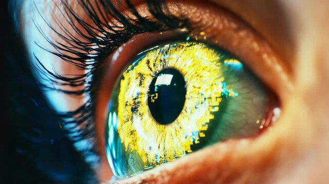 Human eye connecting with digital data and artificial intelligence