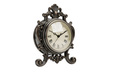 Vintage table clock with a bronze finish, featuring roman numerals and an ornate design, a timeless piece of decor, perfect for adding a touch of classic charm to any space