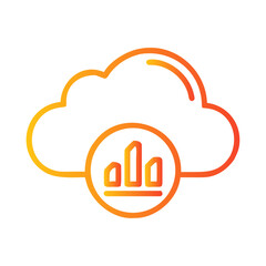 a flat gradient outline icon of cloud analytics for web and graphic design.