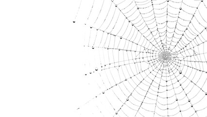 Spiderweb covered in water droplets, detailed view