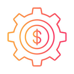 a flat gradient outline icon of gear with dollar sign for web and graphic design.