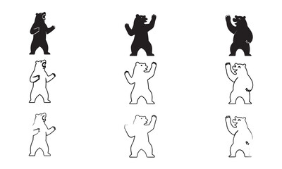 California Brown Bear Silhouette Vector Icon and flat design. Minimal Black Animal Design. Bear silhouette set.