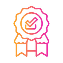 a flat gradient outline icon of store approval badge for web and graphic design.
