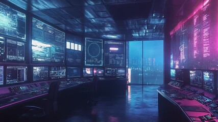 Futuristic control room managing global data network - Powered by Adobe
