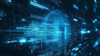 Digital data flowing and processing on abstract blue screen - Powered by Adobe