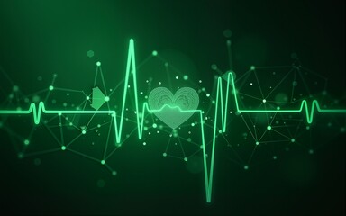 Green Technology and Wellness Abstract Digital Heartbeat with Connected Dots and Triangles. High quality