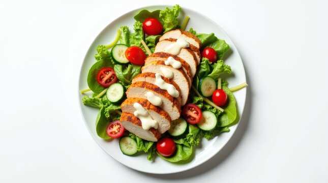 Healthy grilled chicken salad with fresh vegetables and creamy dressing - Powered by Adobe
