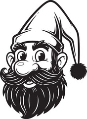 A cheerful cartoon gnome head with a large bushy beard curly mustache and a long floppy hat with a pompom.