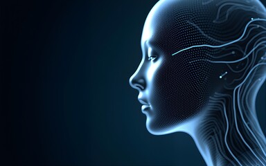 Transhumanism Tech Abstract Digital Face with Wavy Lines. High quality