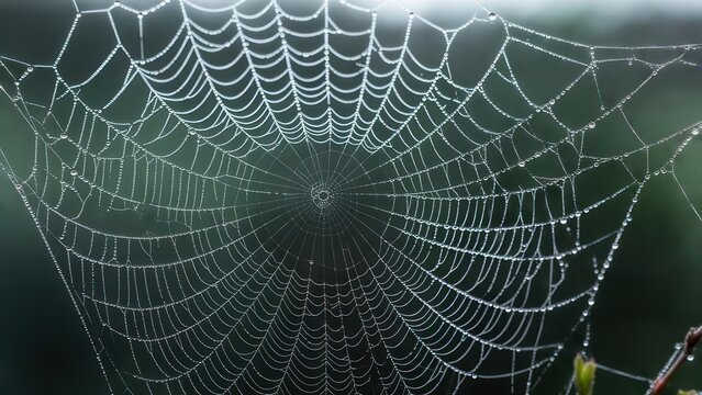 Delicate spiderweb with morning dew