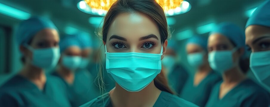 Team of surgeons and nurses working together in the operating room, demonstrating precision, skill, and teamwork