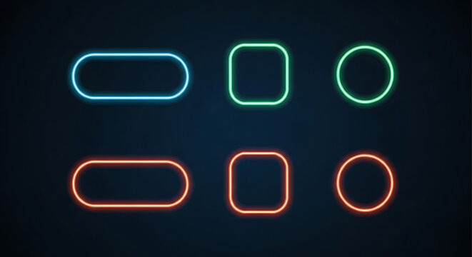 Blue Green Orange Neon Shapes on Dark Background geometric