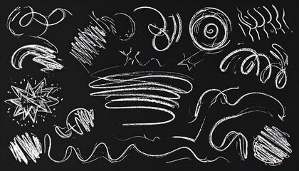 Chalk Scribble Elements on Black Background - Hand-Drawn Vector Set.