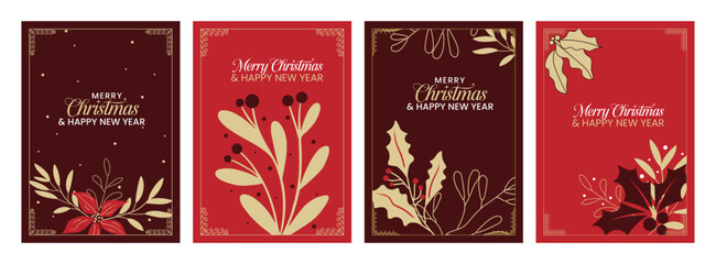 Elegant Christmas greeting card collection and Happy New Year posters brochure covers template