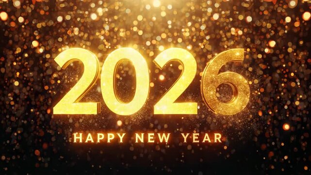 Sparkling golden 2026 happy new year celebration with bokeh lights
