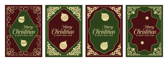 Holiday greeting card set Merry Christmas and Happy New Year invistetion gift card covers branding templates