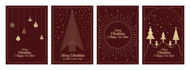 Christmas post card set happy new year greeting templates in event modern style