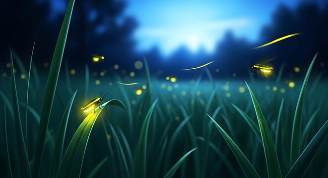 Enchanting Fireflies Dance in a Moonlit Meadow