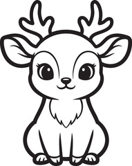 Obraz premium Adorable cartoon baby deer with big eyes and small antlers a simple black and white line art illustration.