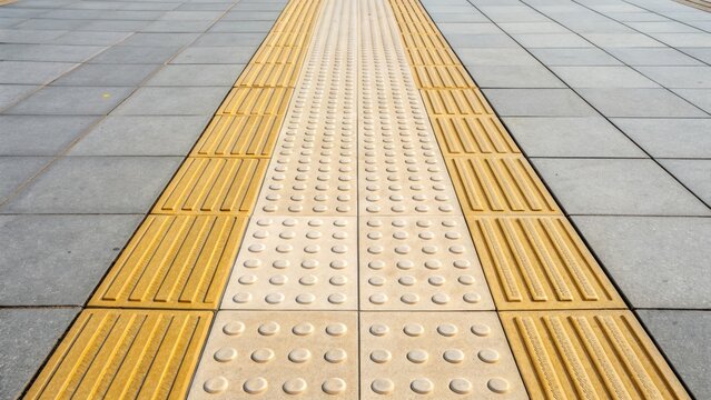 tactile paving Textured pavement with tactile guidance strips, designed for accessibility.