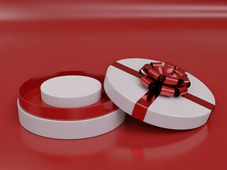 Elegant White Gift Box with Red Ribbon and Bow on Red Background