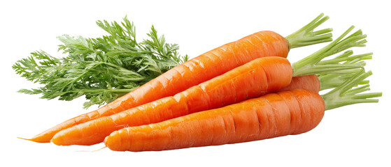 Freshly harvested carrots with vibrant orange color and green tops, arranged neatly on a clean surface, showcasing their natural appeal for culinary use and healthy eating